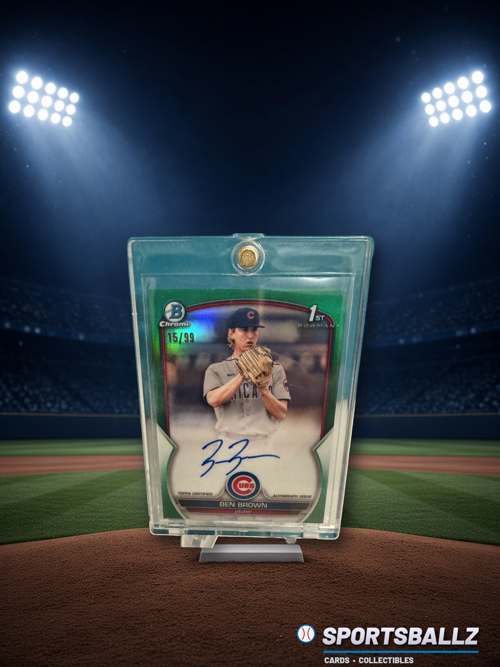 BEN BROWN 2023 BOWMAN #CPA-BBN CHROME PROSPECT AUTO GREEN REFRACTOR /99 (1st)