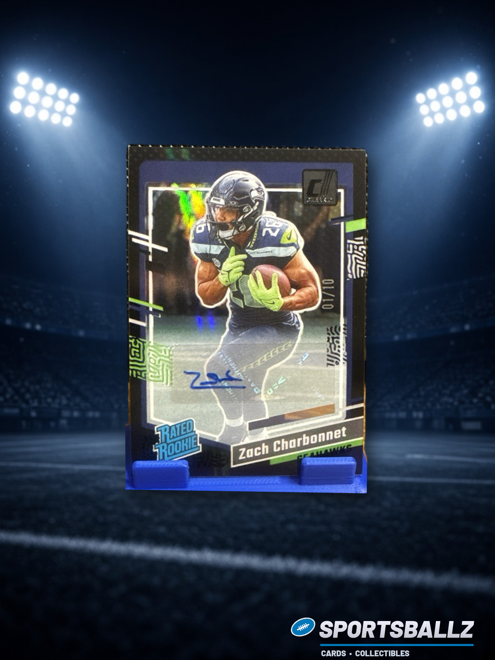 2023 Clearly Donruss Black Zach Charbonnet RC 1/10 Auto Rated Rookie Seahawks