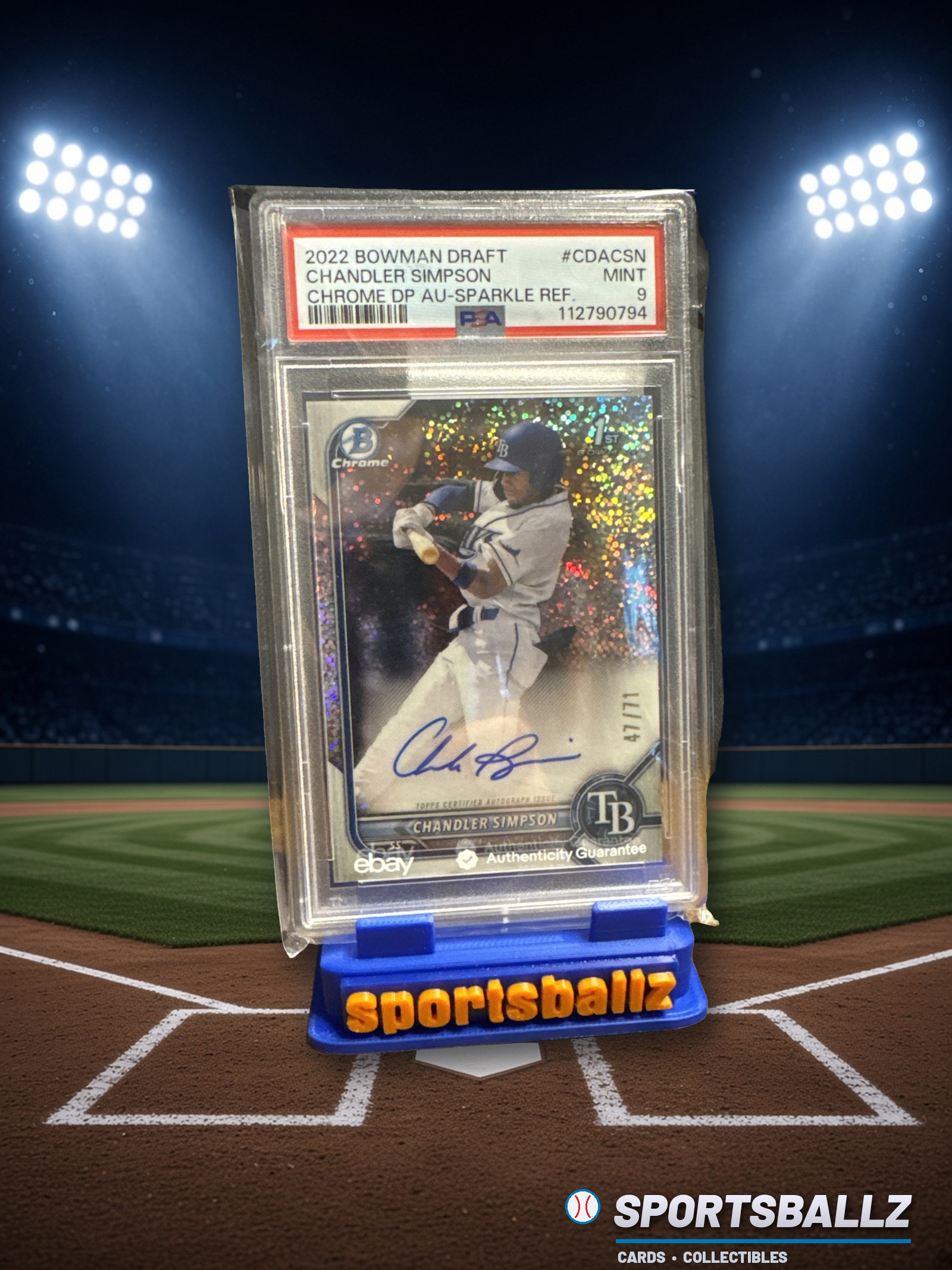 CHANDLER SIMPSON 2022 Bowman Chrome Sparkle Refractor Rookie Auto /71 PSA 9