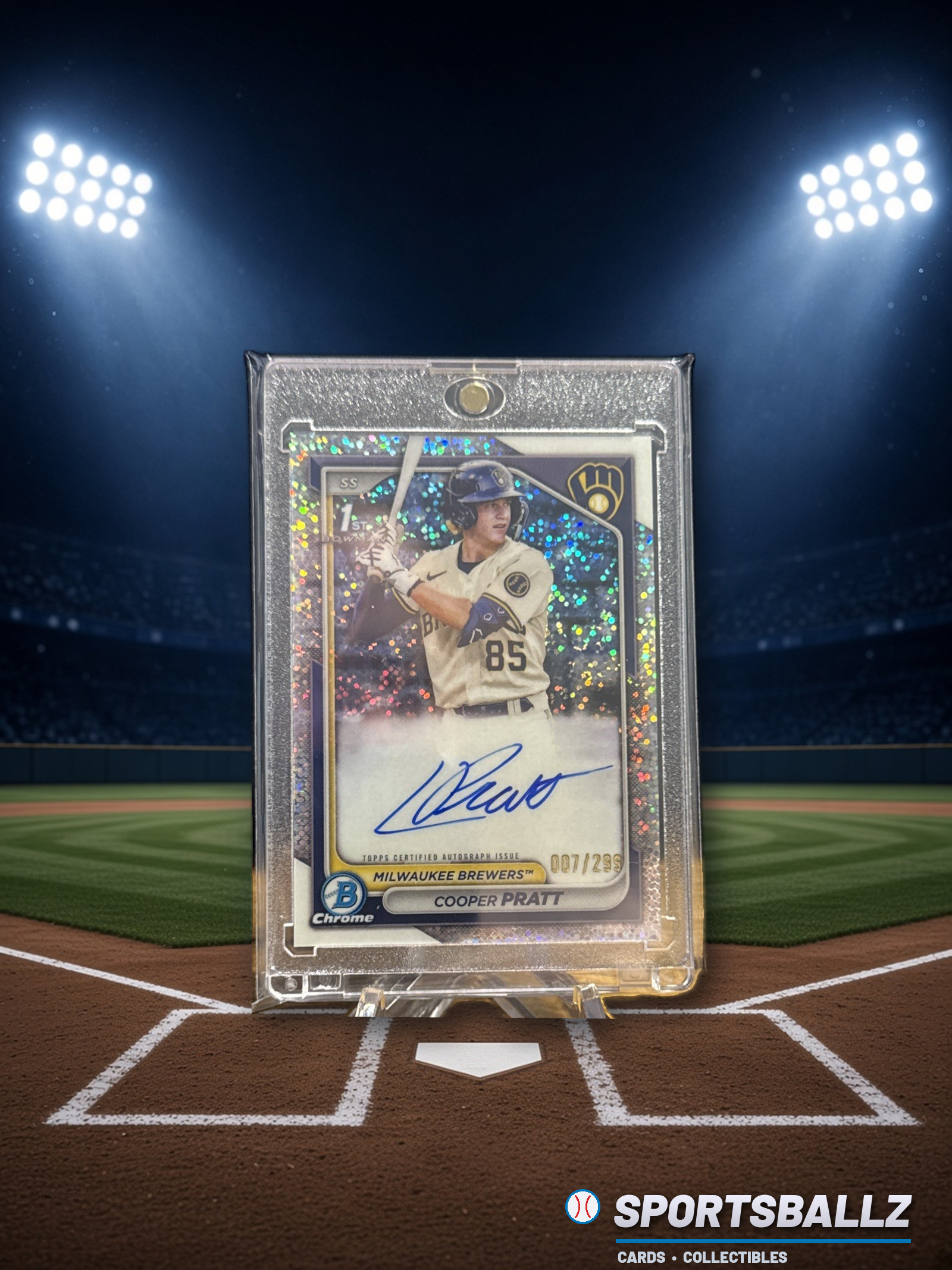 2024 Bowman Cooper Pratt 1st Speckle Refractor 007/299 Auto CPA-CPR Brewers