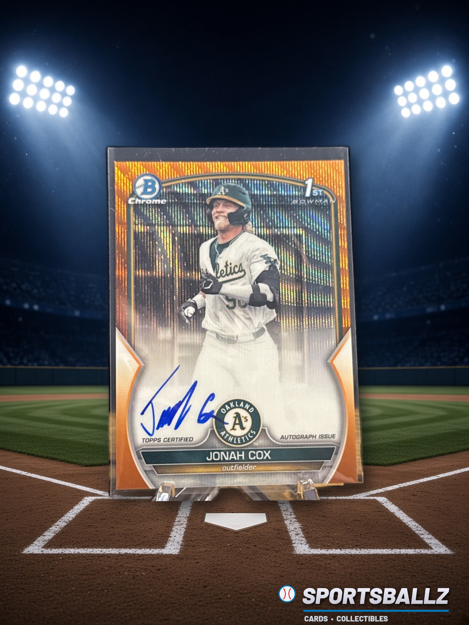 2023 Bowman Chrome 1st Jonah Cox Auto Orange Wave /25 Giants/athletics
