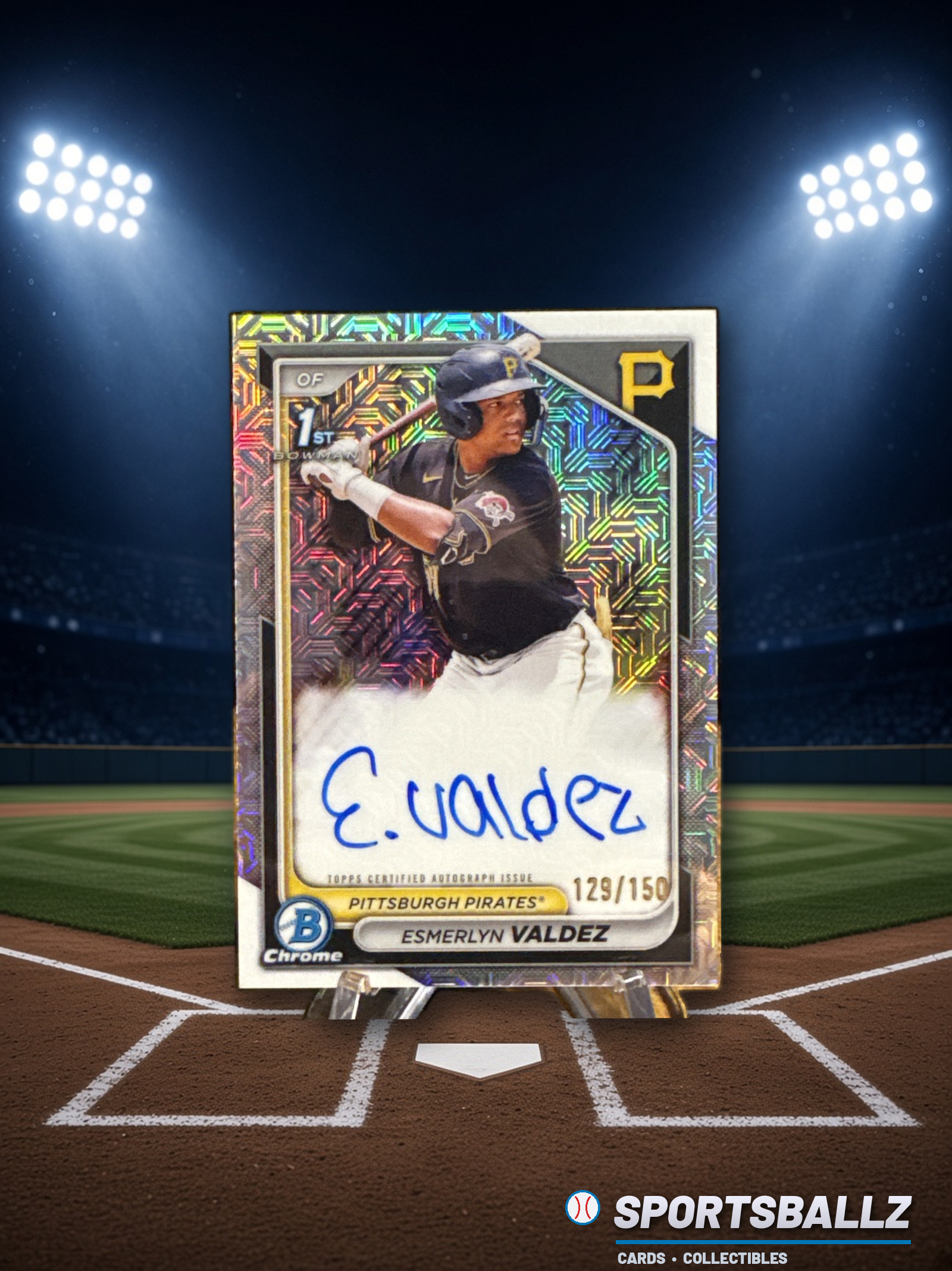 2024 Bowman Chrome Esmerlyn Valdez 129/150 1st Bowman Auto Pittsburgh Pirates