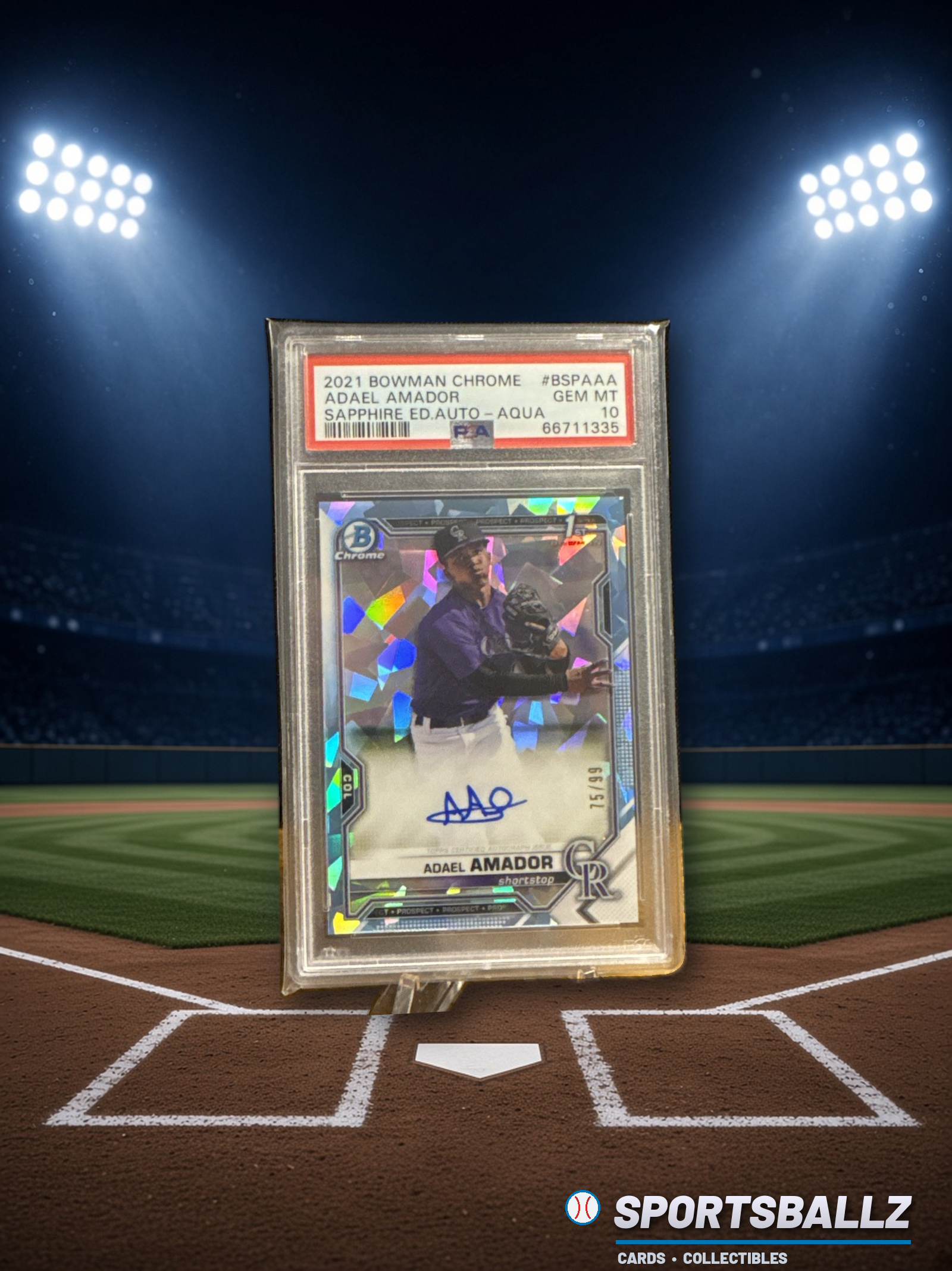 2021 Adael Amador Bowman Chrome Sapphire Ed. Auto-Aqua /99 PSA 10